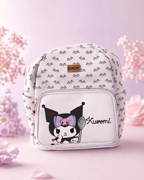 Mochila Kuromi eco-cuero Kawaii con Bolsillo Frontal