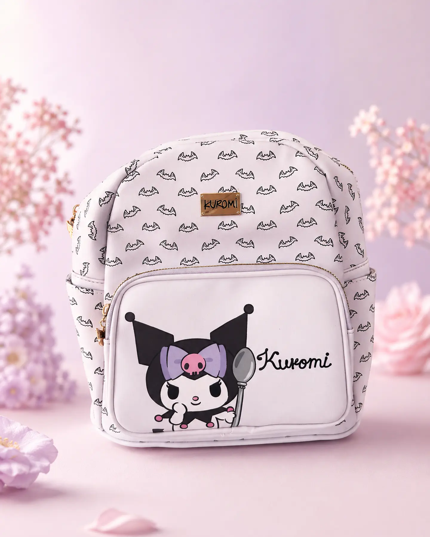 Mochila Kuromi eco-cuero Kawaii con Bolsillo Frontal 1