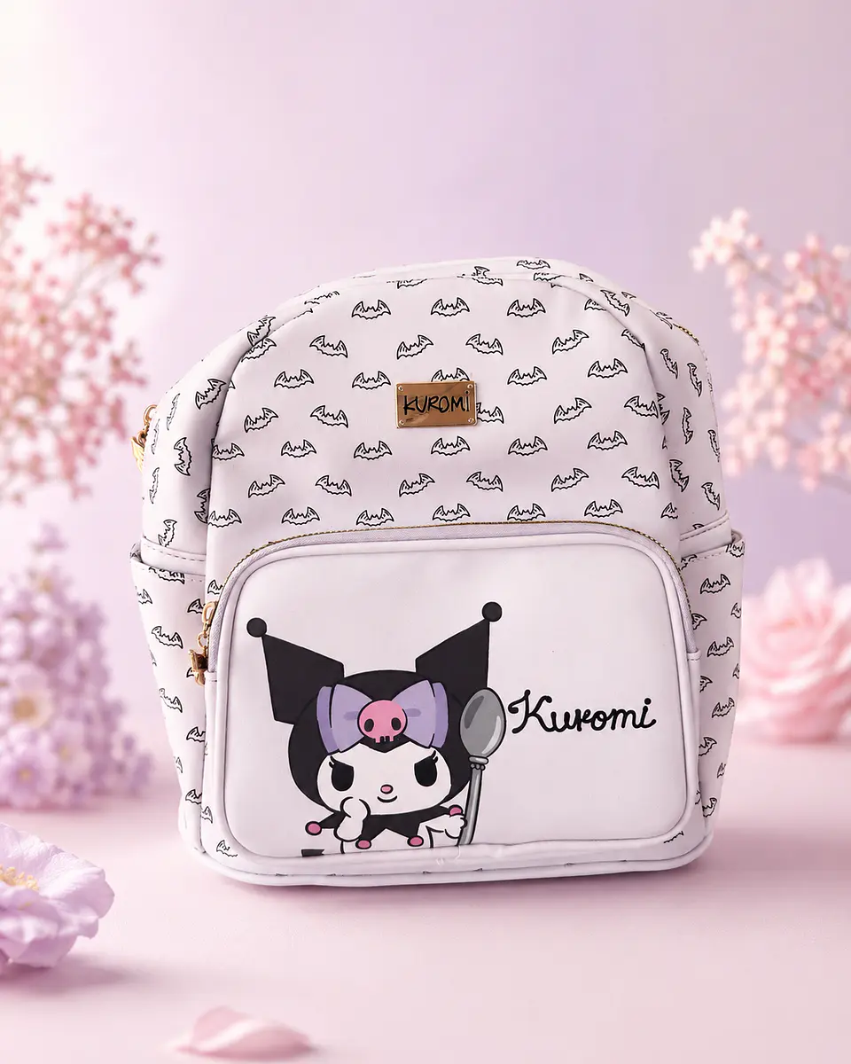 Mochila Kuromi eco-cuero Kawaii con Bolsillo Frontal 1