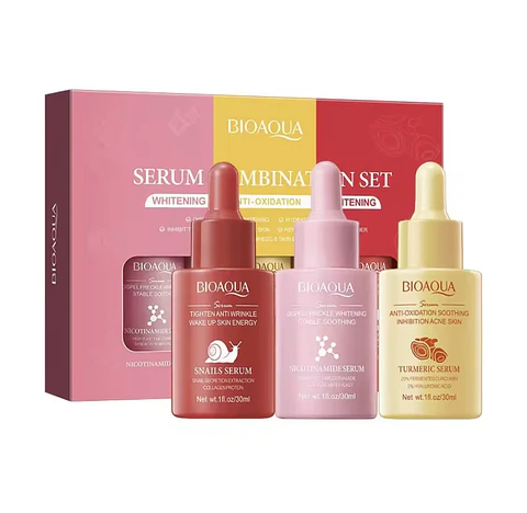 Set de 3 Sérums Faciales Bioaqua – Niacinamida, Cúrcuma y Caracol