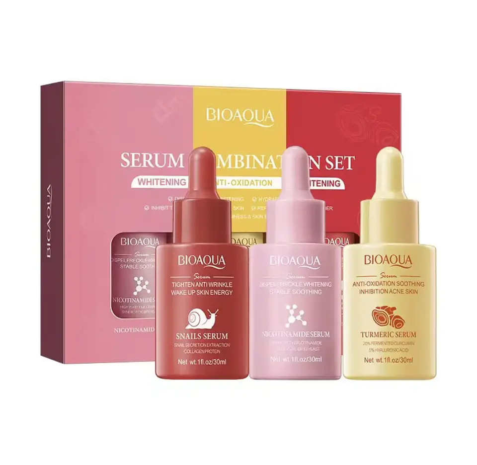Set de 3 Sérums Faciales Bioaqua – Niacinamida, Cúrcuma y Caracol 1