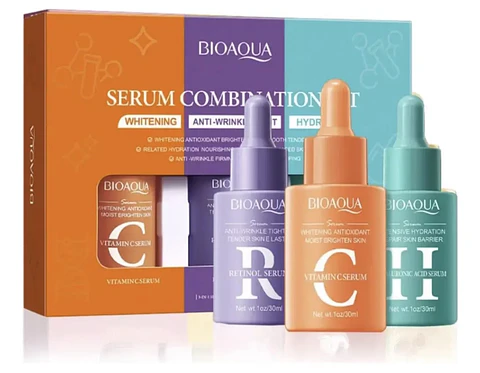 Set de 3 Sérums Faciales Bioaqua – Vitamina C, Retinol y Ácido Hialurónico