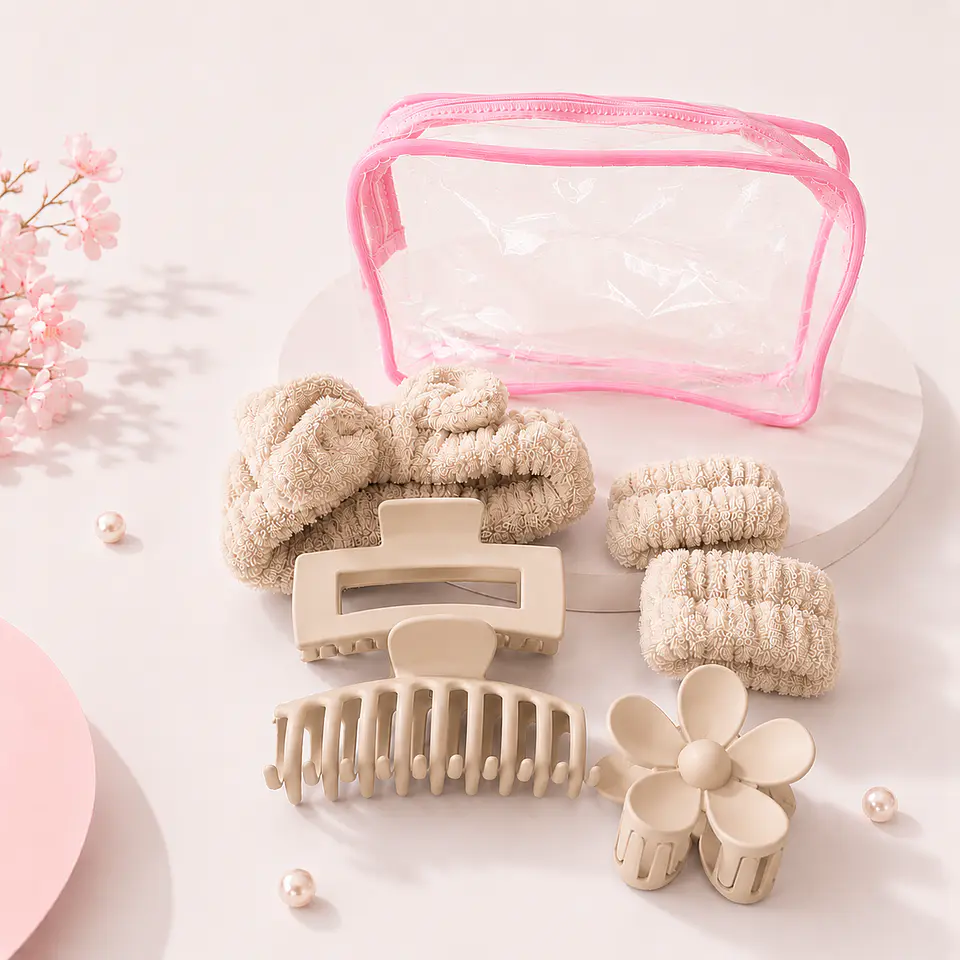 Set Spa Skincare 7 Piezas con Cintillo, Muñequeras, Pinzas y Cosmetiquero 1