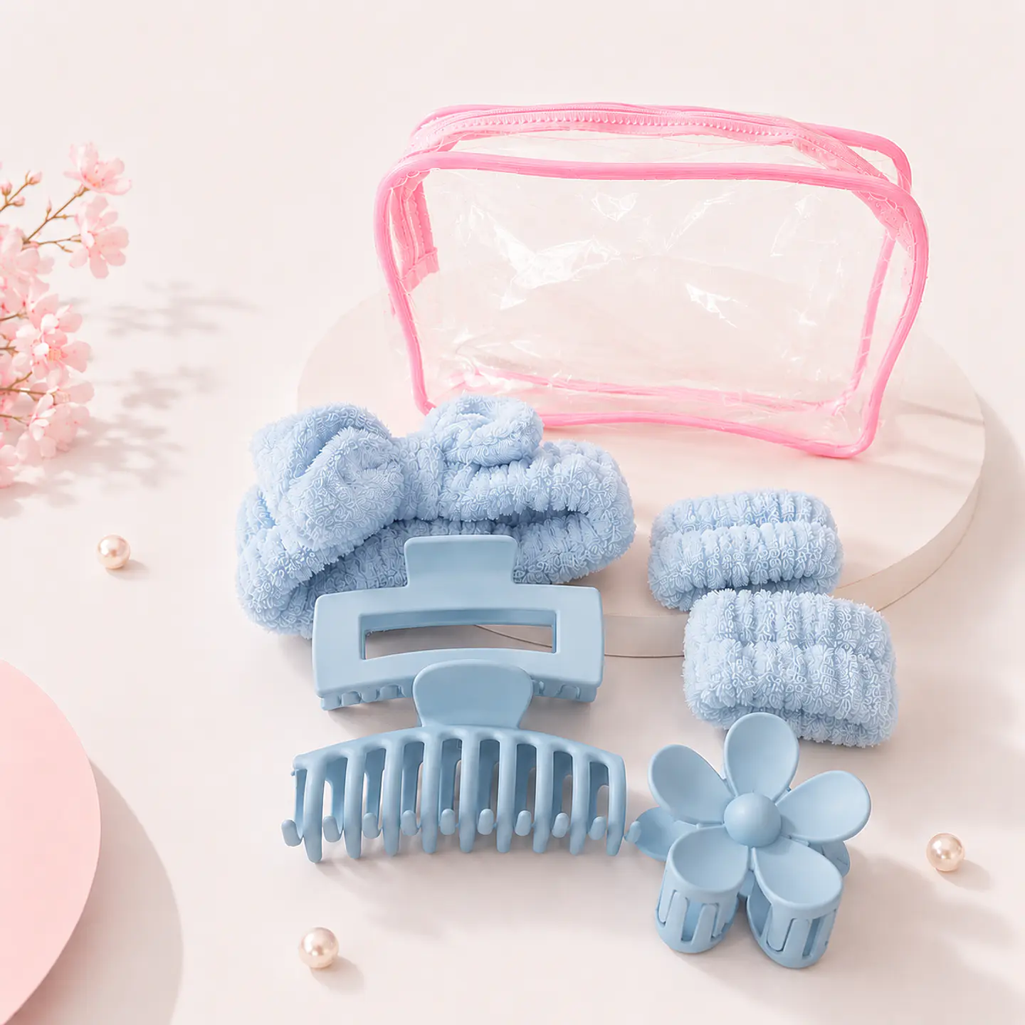 Set Spa Skincare 7 Piezas con Cintillo, Muñequeras, Pinzas y Cosmetiquero 2