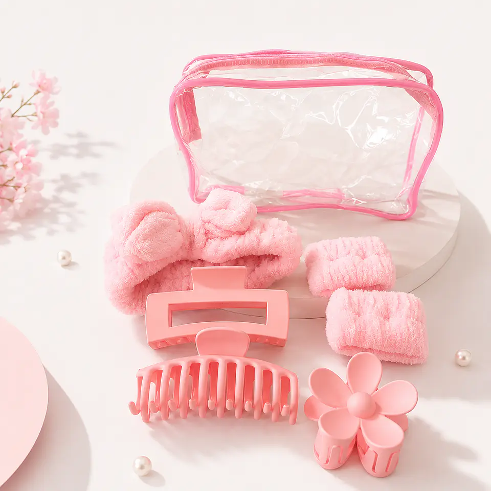 Set Spa Skincare 7 Piezas con Cintillo, Muñequeras, Pinzas y Cosmetiquero 3