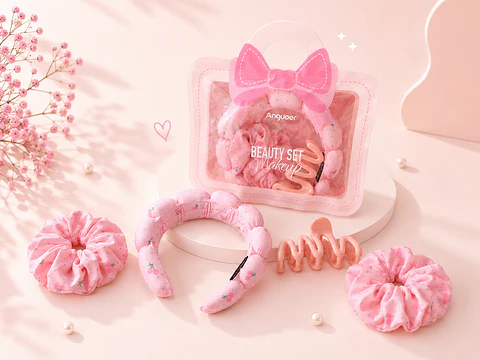 Set Spa Rosado con Cintillo, Scrunchies y Pinza – Beauty Set