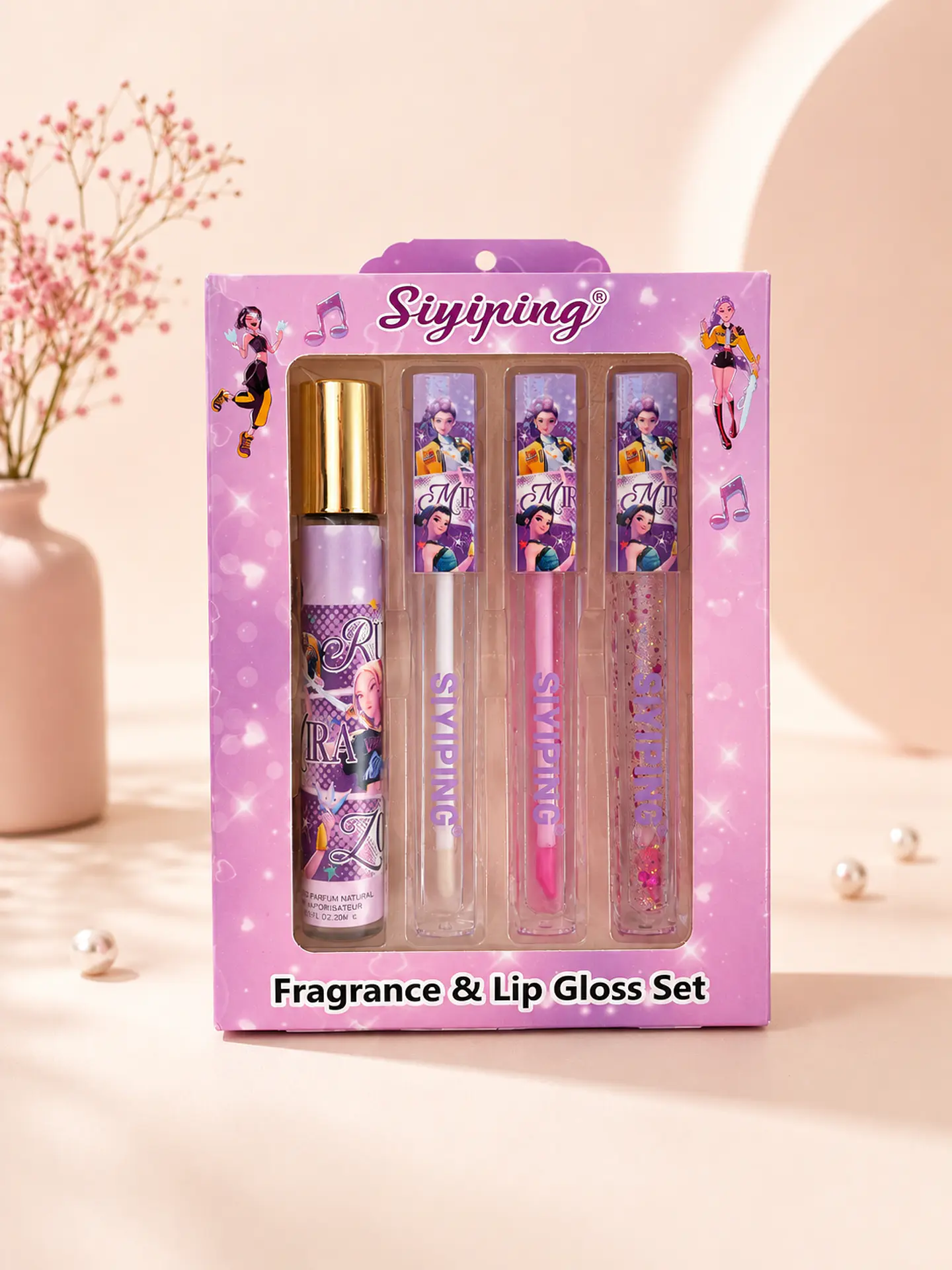 Set de Lip Gloss y Perfume Inspirado en Guerreras del K-Pop SIYIPING – 4 Piezas 1