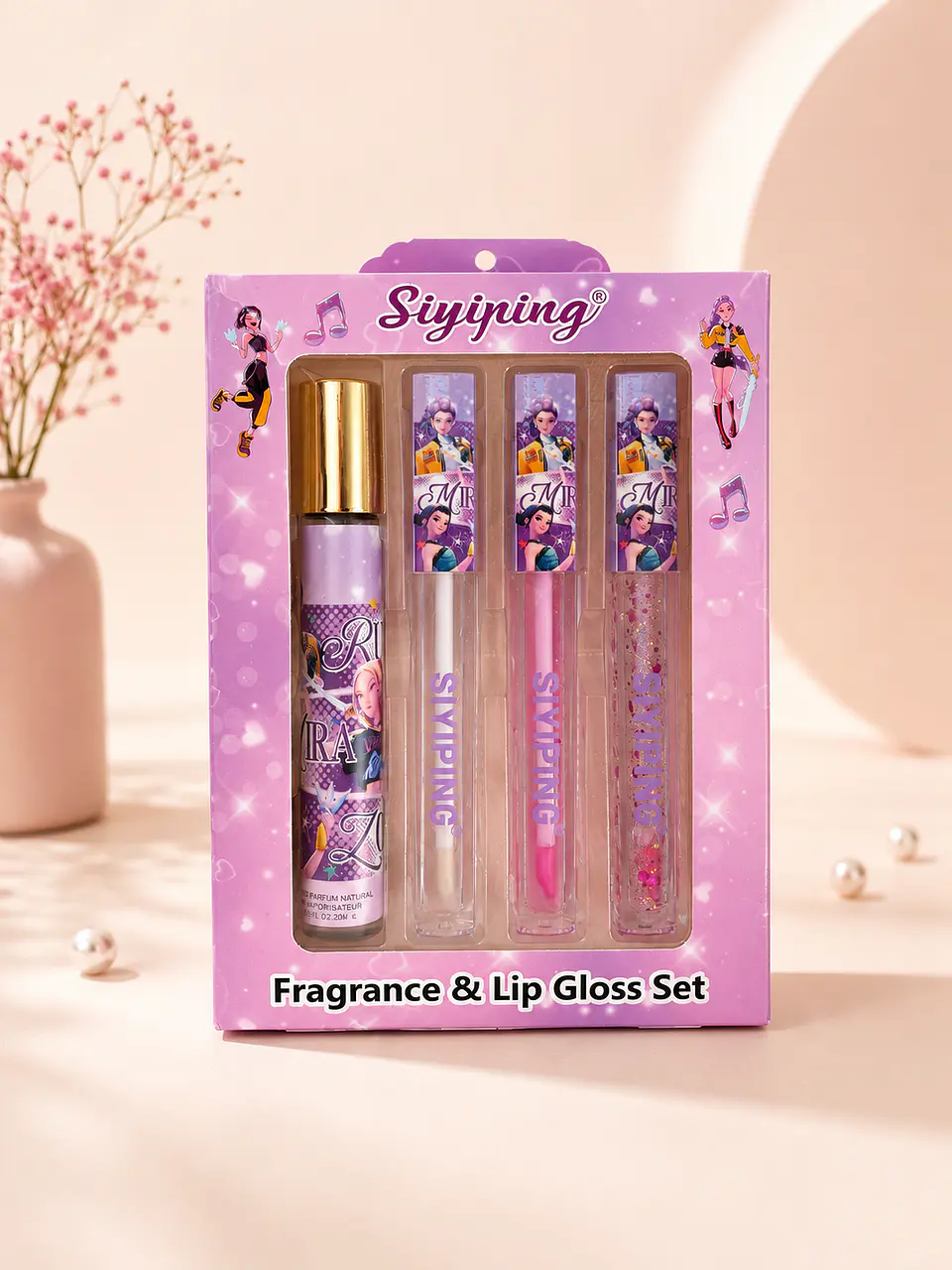 Set de Lip Gloss y Perfume Inspirado en Guerreras del K-Pop SIYIPING – 4 Piezas 1