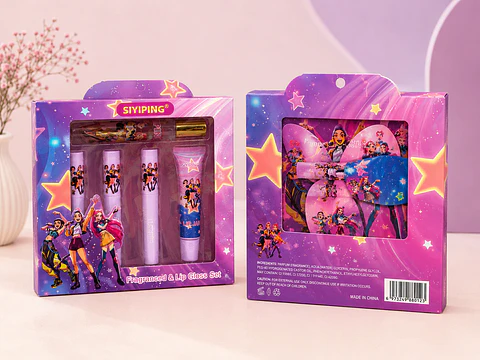 Set de Lip Gloss, Fragancia y Pinza Inspirado en Guerreras del K-Pop SIYIPING – 6 Piezas