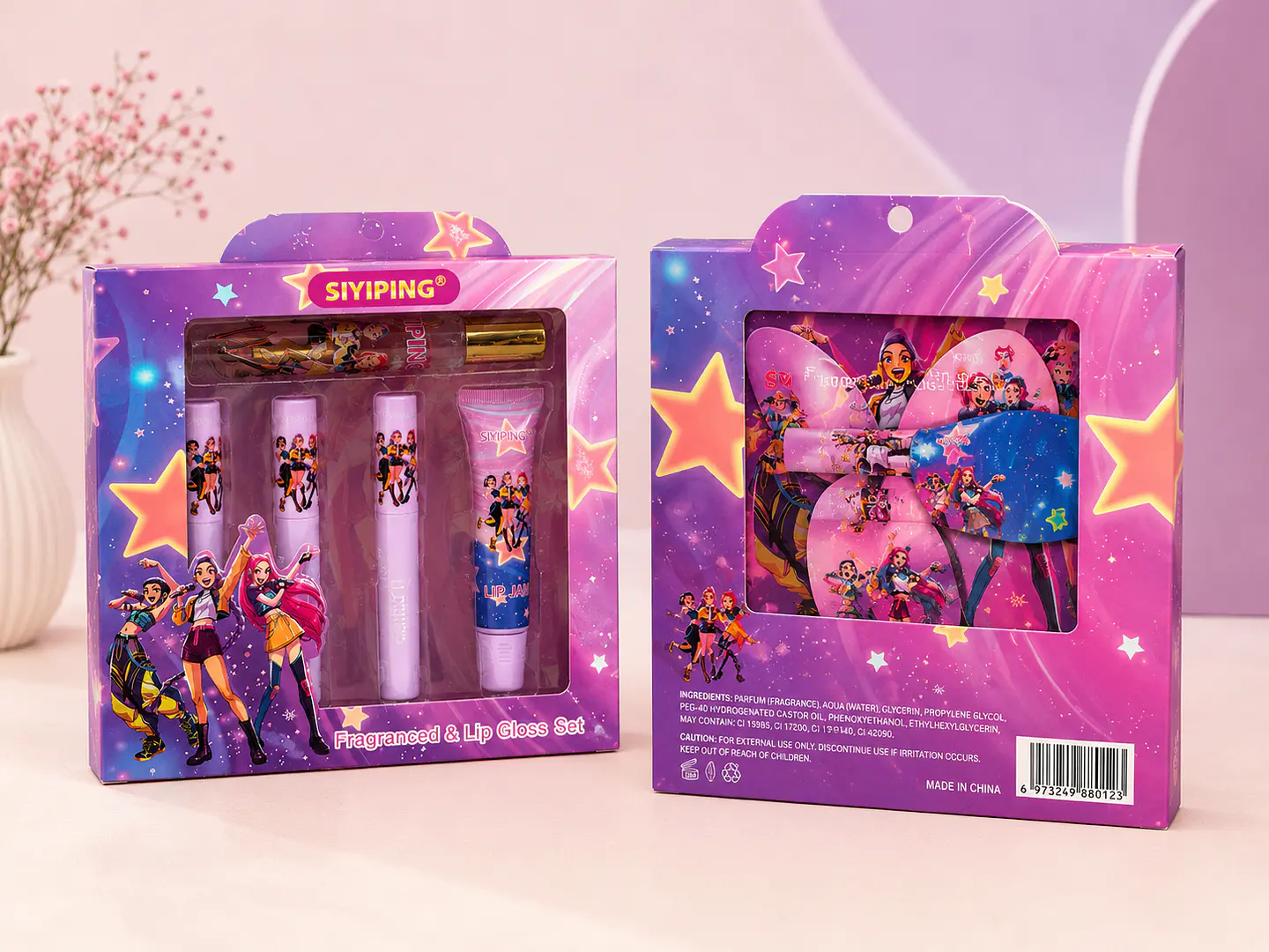 Set de Lip Gloss, Fragancia y Pinza Inspirado en Guerreras del K-Pop SIYIPING – 6 Piezas 1