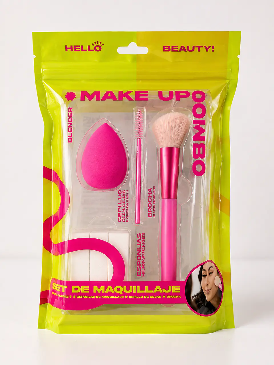 Set de Maquillaje Hello Beauty – Blender, Esponjas, Cepillo y Brocha 1