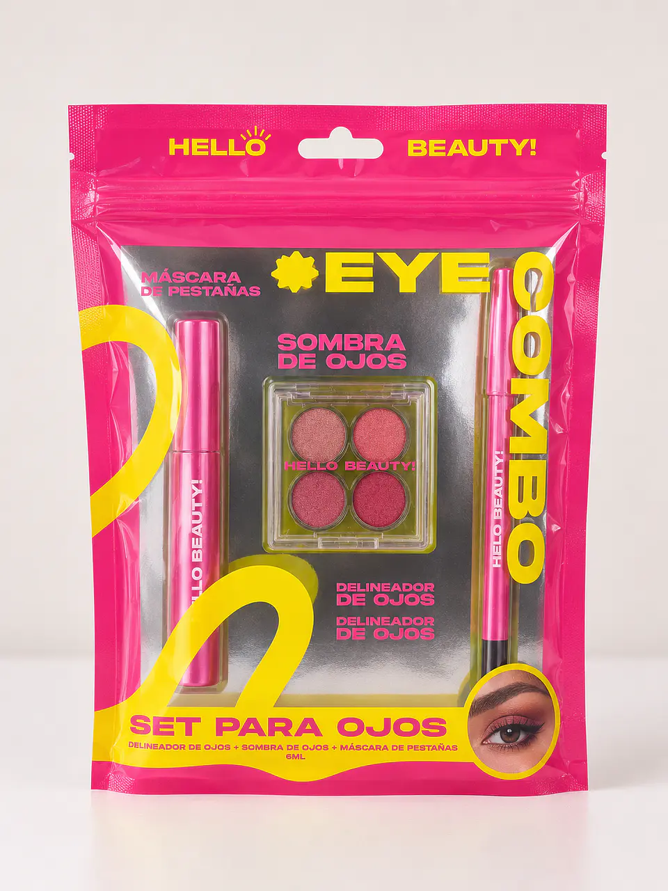 Set Eye Combo Hello Beauty – Máscara, Sombras y Delineador de Ojos 1