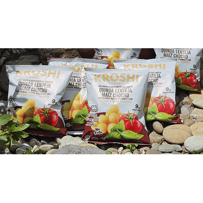 KROSHI SNACK SALUDABLE DE PROTEINA VEGETAL - PACK de 10 UNIDADES mix de sabores : 2 vainilla, 2 picante, 3 tomate albahaca, 3 maracumango