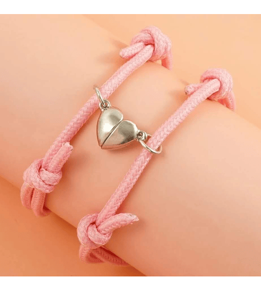 2 Pulseras Magnéticas Corazón Color Rosado