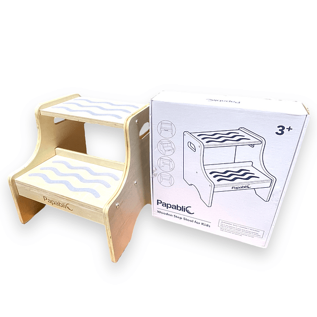 Taburete alzador de madera con dos pasos para niños 