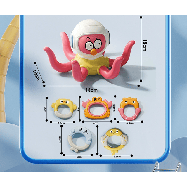 Juguete Agua Baño Ducha Juego de Aros Diseño Pulpo