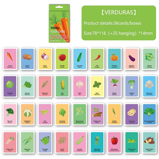 Tarjetas de vocabulario con imágenes Español e Inglés 