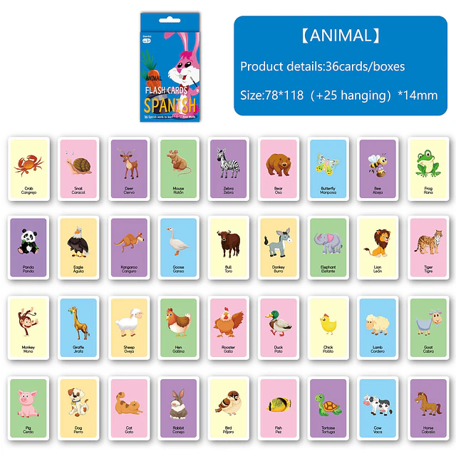 Tarjetas de vocabulario con imágenes Español e Inglés 