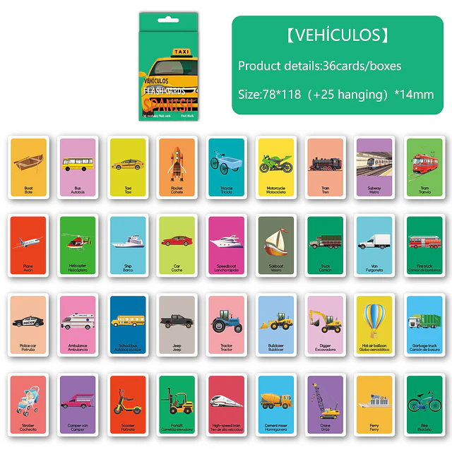 Tarjetas de vocabulario con imágenes Español e Inglés 