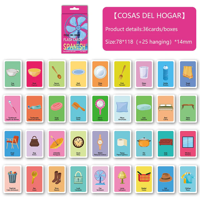Tarjetas de vocabulario con imágenes Español e Inglés 