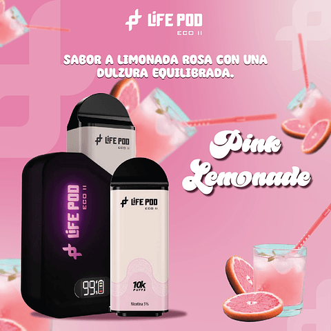 KIT LIFE POD ECO 2 - LIMONADA DE FRESA  10.000 PUFF SEMI DESECHABLE 