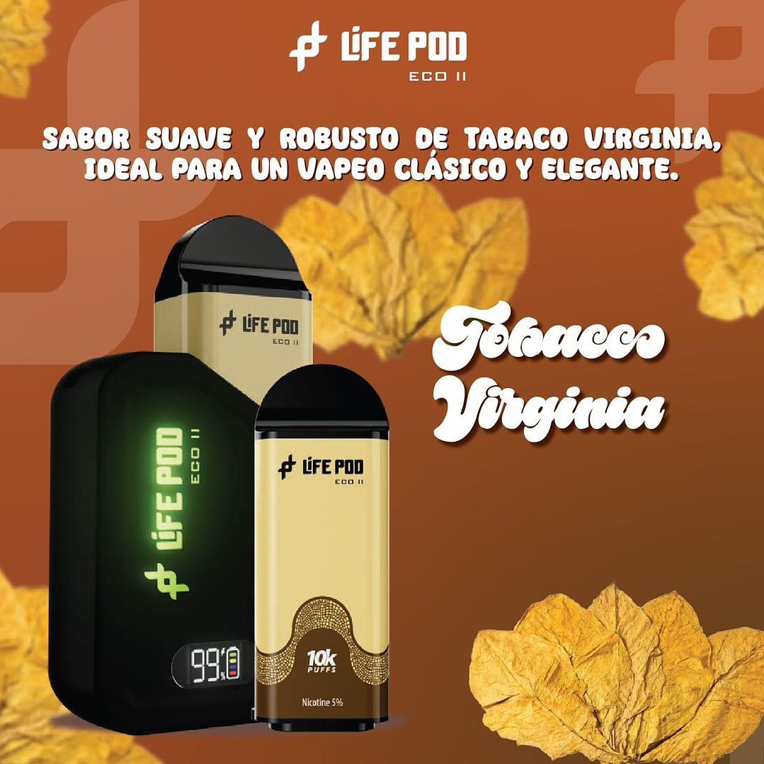 KIT LIFE POD ECO 2 - TABACCO VIRGINIA  10.000 PUFF SEMI DESECHABLE  1