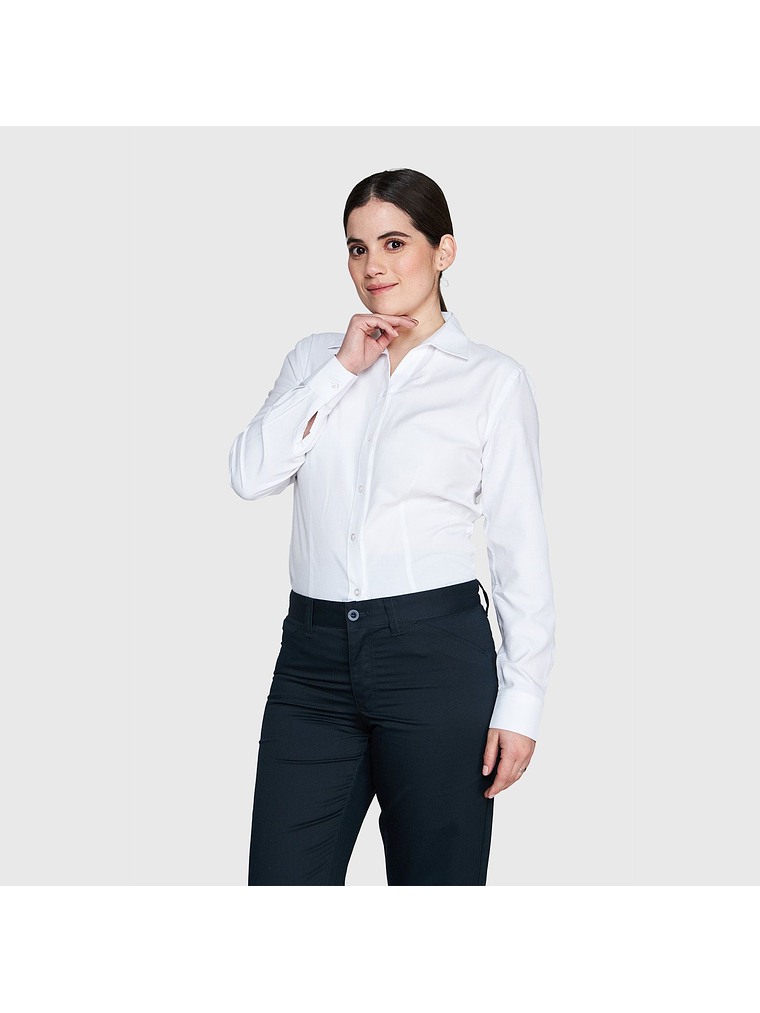 Blusa Oxford Mujer Cuello en V Manga Larga 1