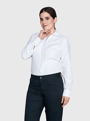 Blusa Oxford Mujer Cuello en V Manga Larga