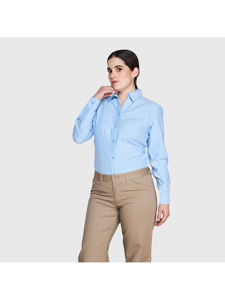 Blusa Oxford Mujer Cuello en V Manga Larga 7