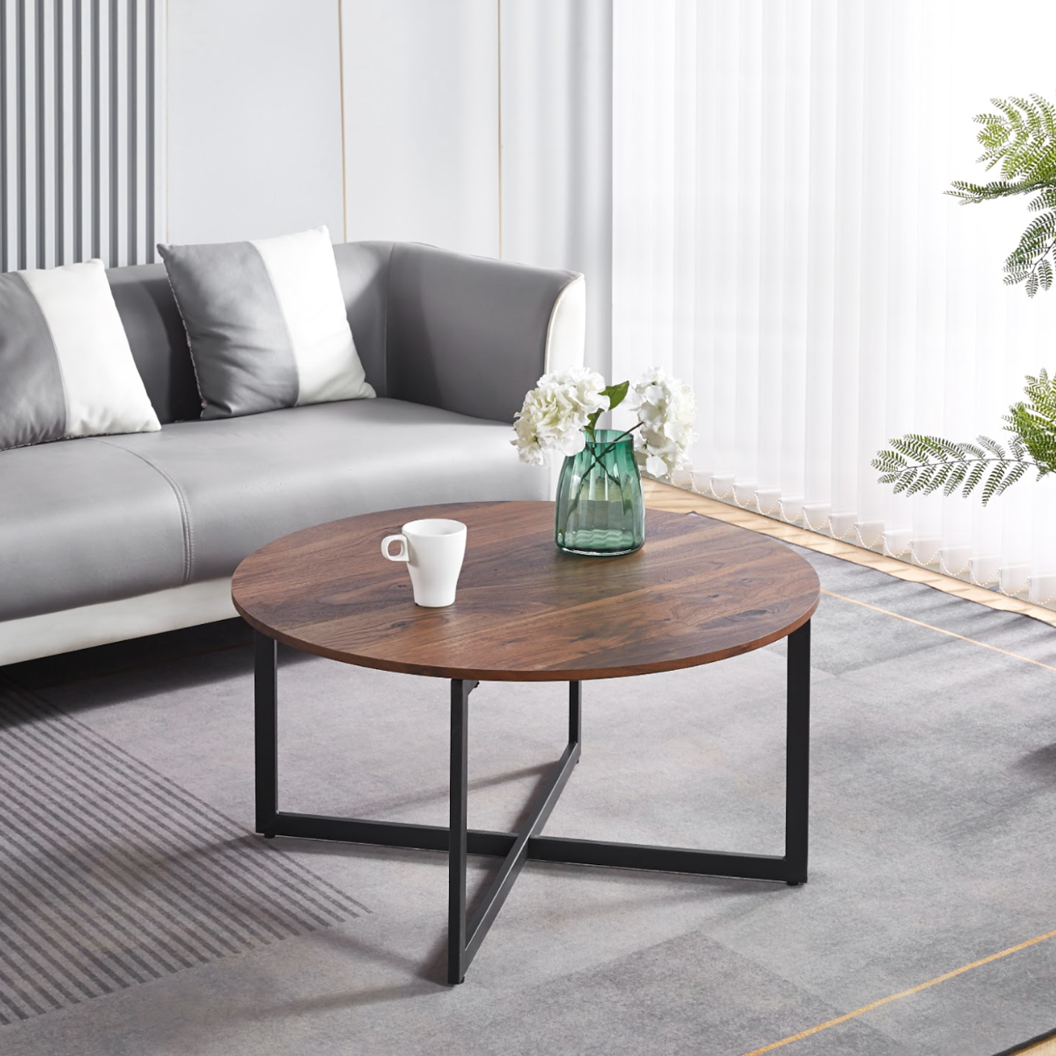 Mesa Centro 80cm Redonda Madera Oscura 1