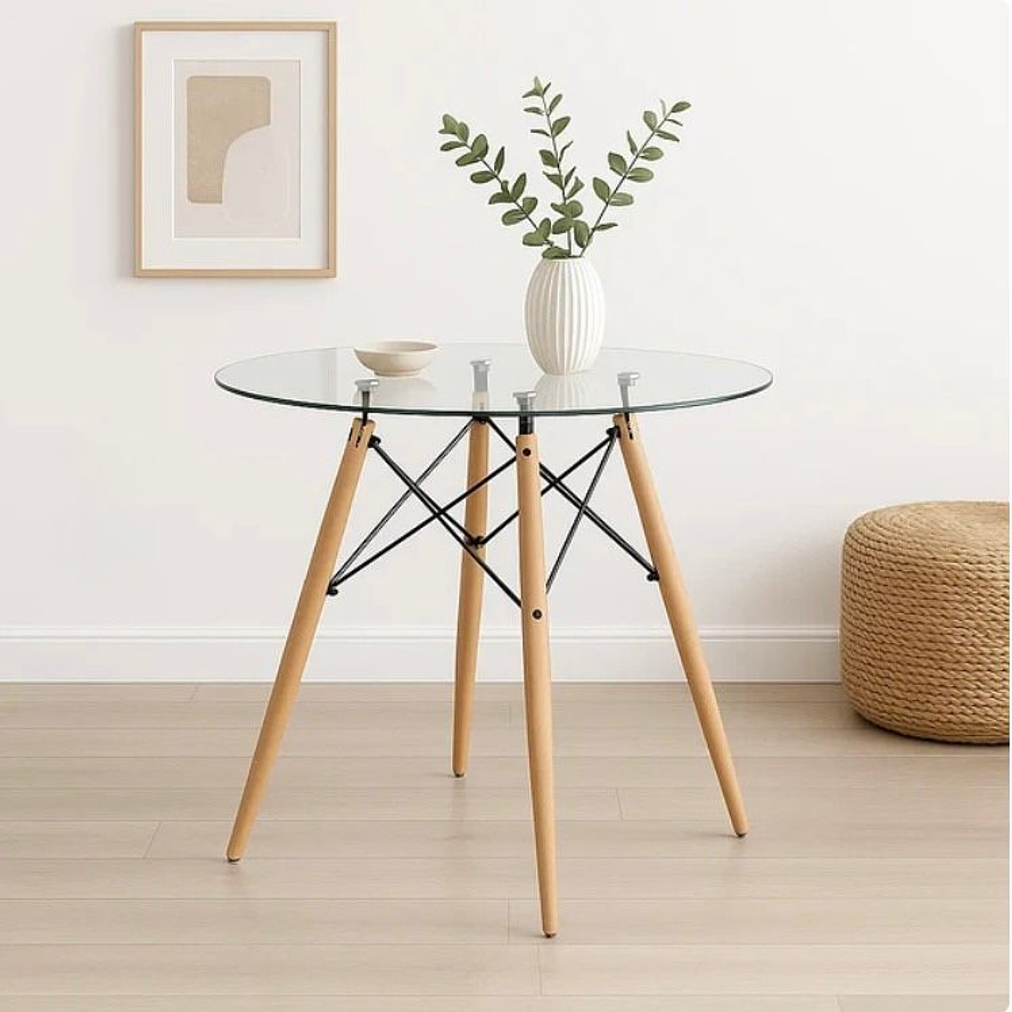 Mesa Eames 80cm Redonda de Vidrio 1