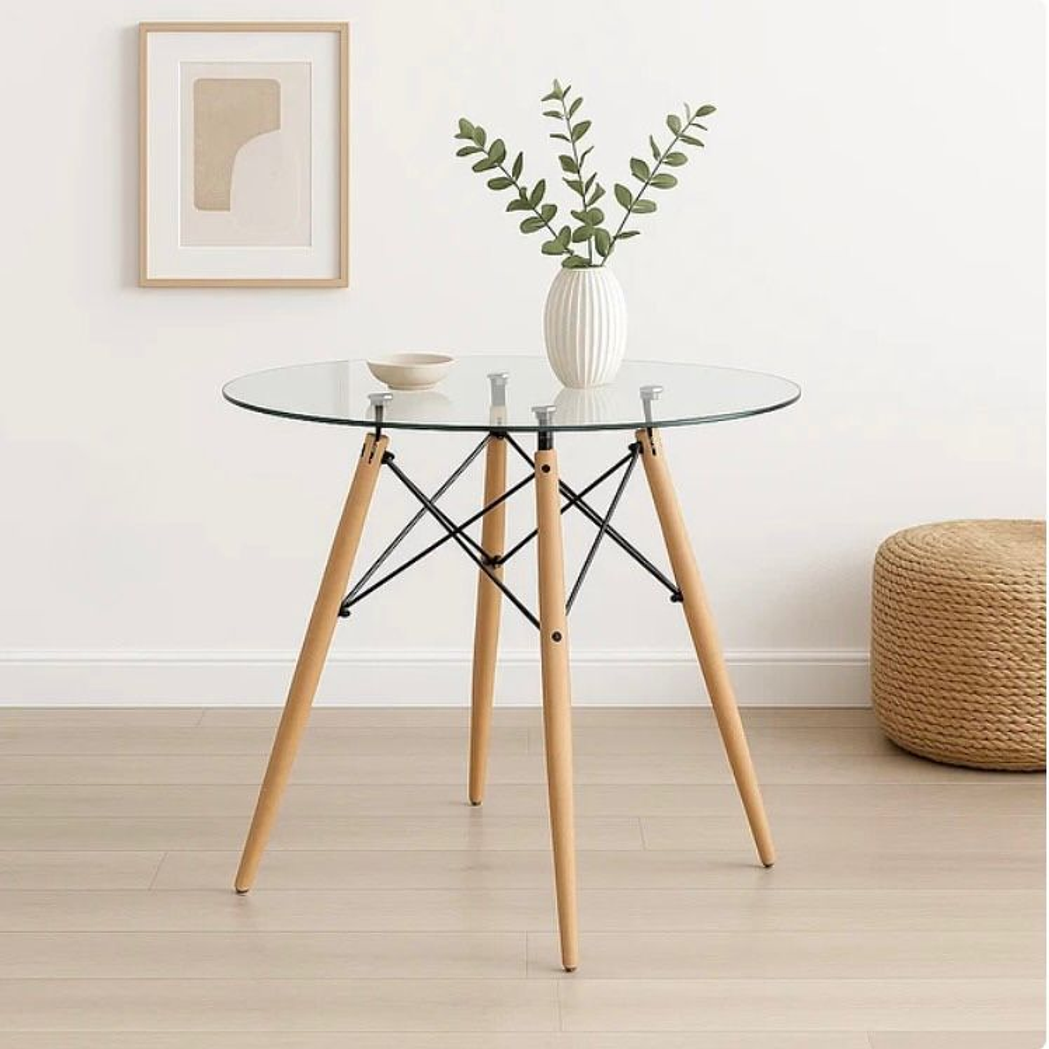 Mesa Eames 80cm Redonda de Vidrio 1