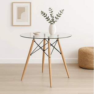 Mesa Eames 80cm Redonda de Vidrio