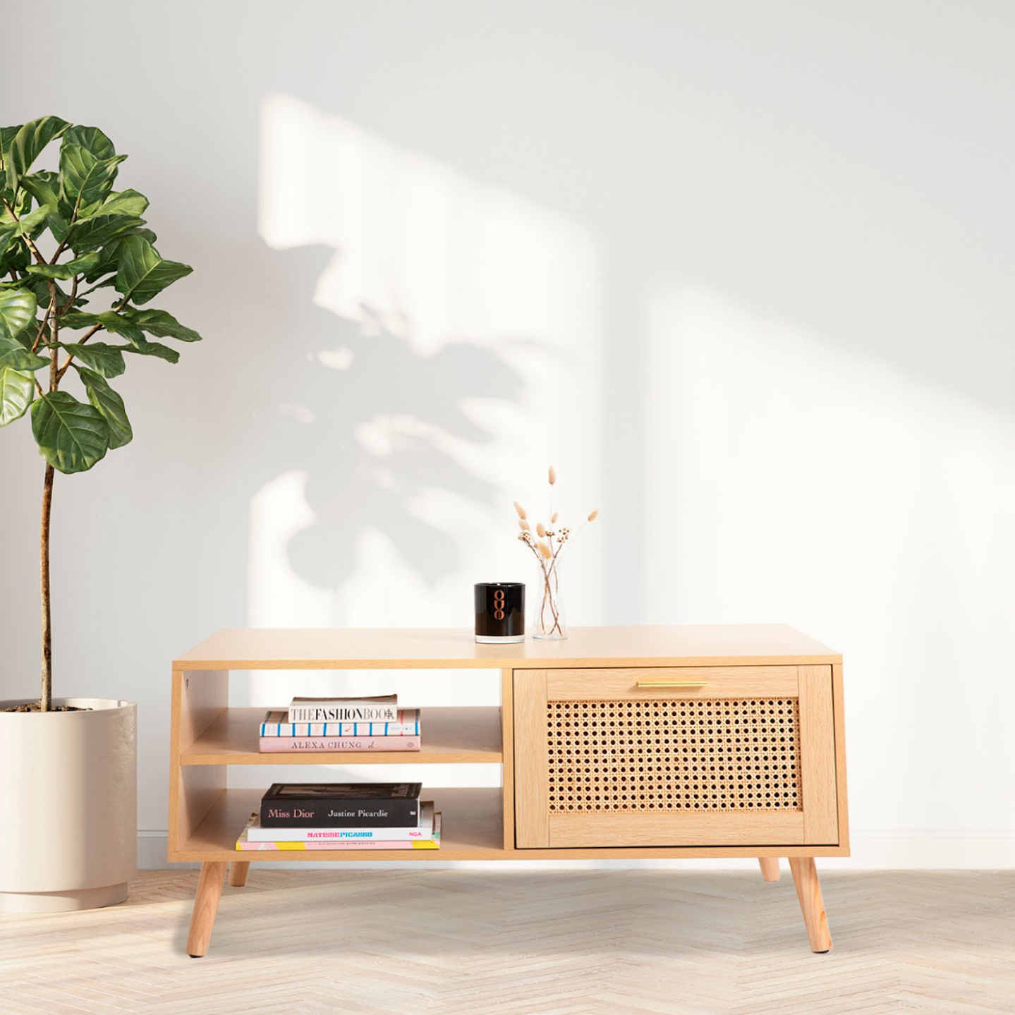 Mesa de Centro con Rattan y Madera 1