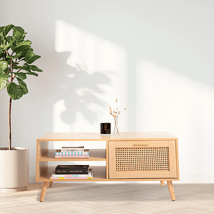 Mesa de Centro con Rattan y Madera