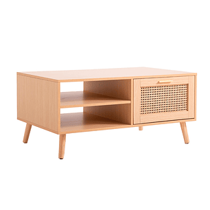 Mesa de Centro con Rattan y Madera
