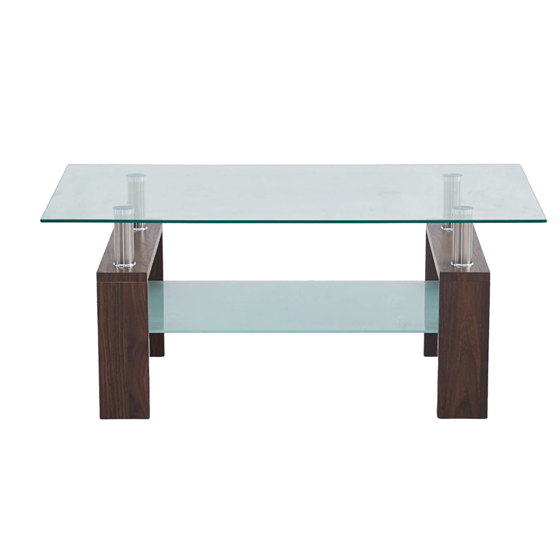 Mesa de Centro para Living Rectangular de Vidrio Madera Oscura 2