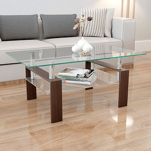 Mesa de Centro para Living Rectangular de Vidrio Madera Oscura