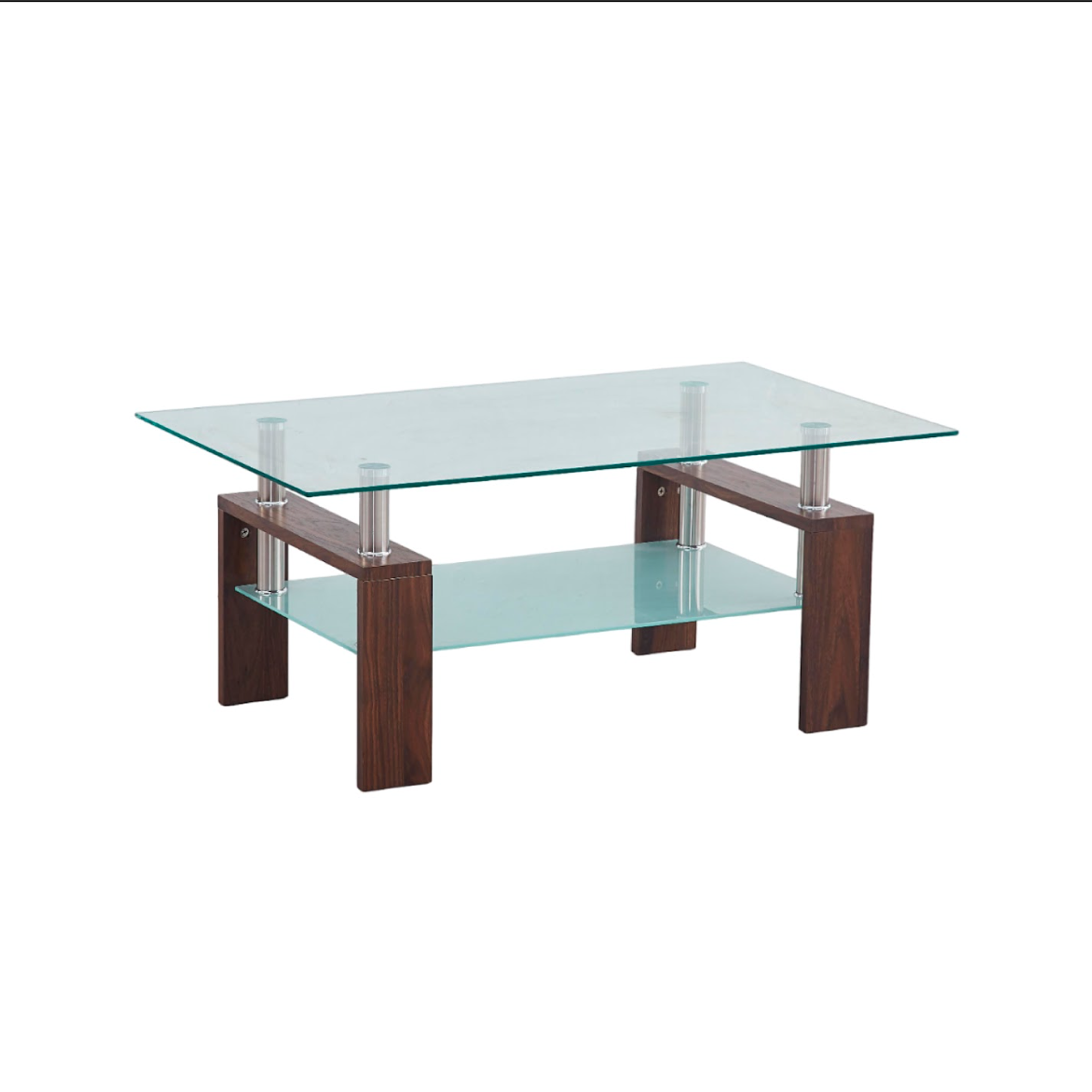 Mesa de Centro para Living Rectangular de Vidrio Madera Oscura 3
