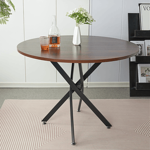 Mesa de Comedor Redonda 100cm Color Madera Oscura Enrejada