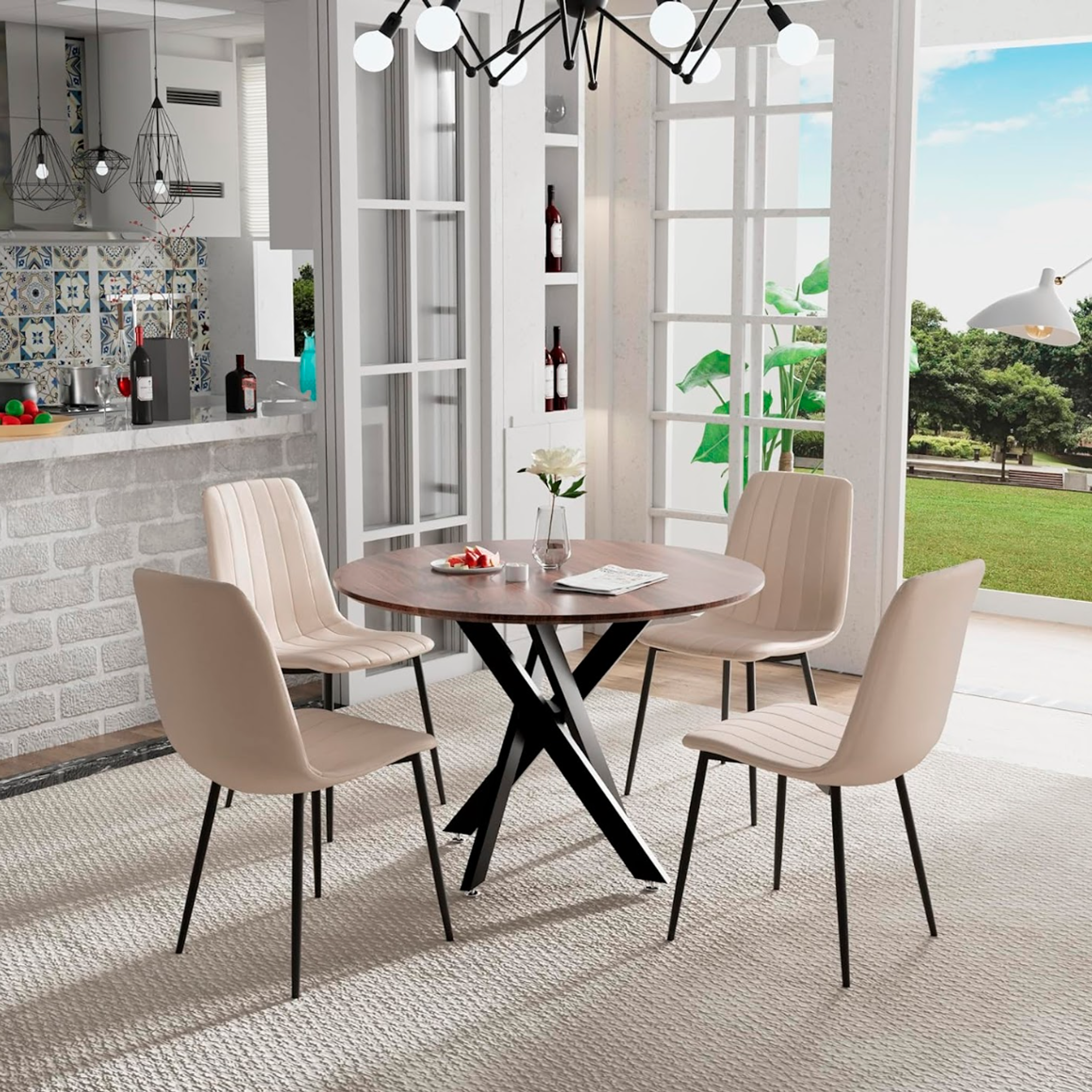 Mesa de Comedor Redonda 100cm Color Madera Oscura Enrejada 3