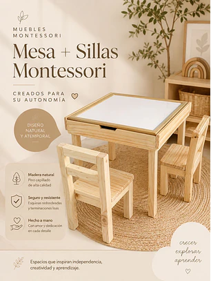 Mesa de madera + 2 sillas 