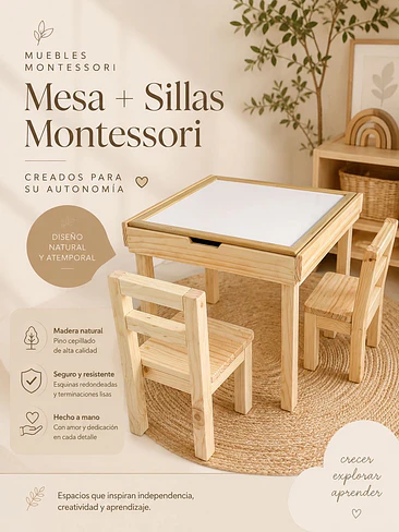Mesa de madera + 2 sillas  1