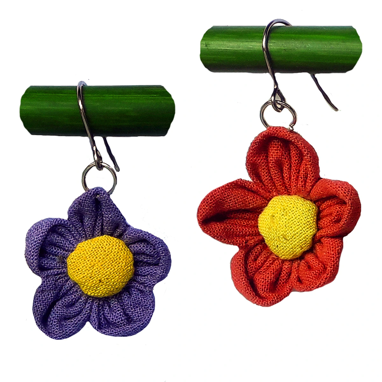 Aretes de Tela Flores Colgantes 2