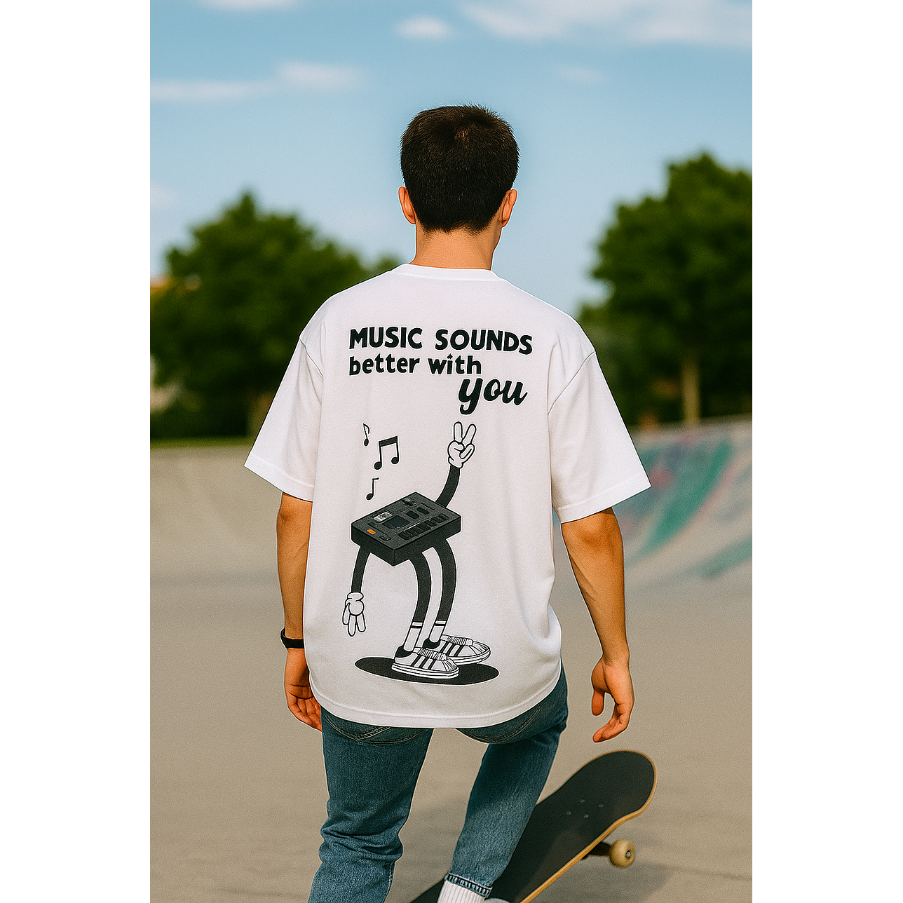 Polera Overzise Music Sounds Better With You Blanca 3