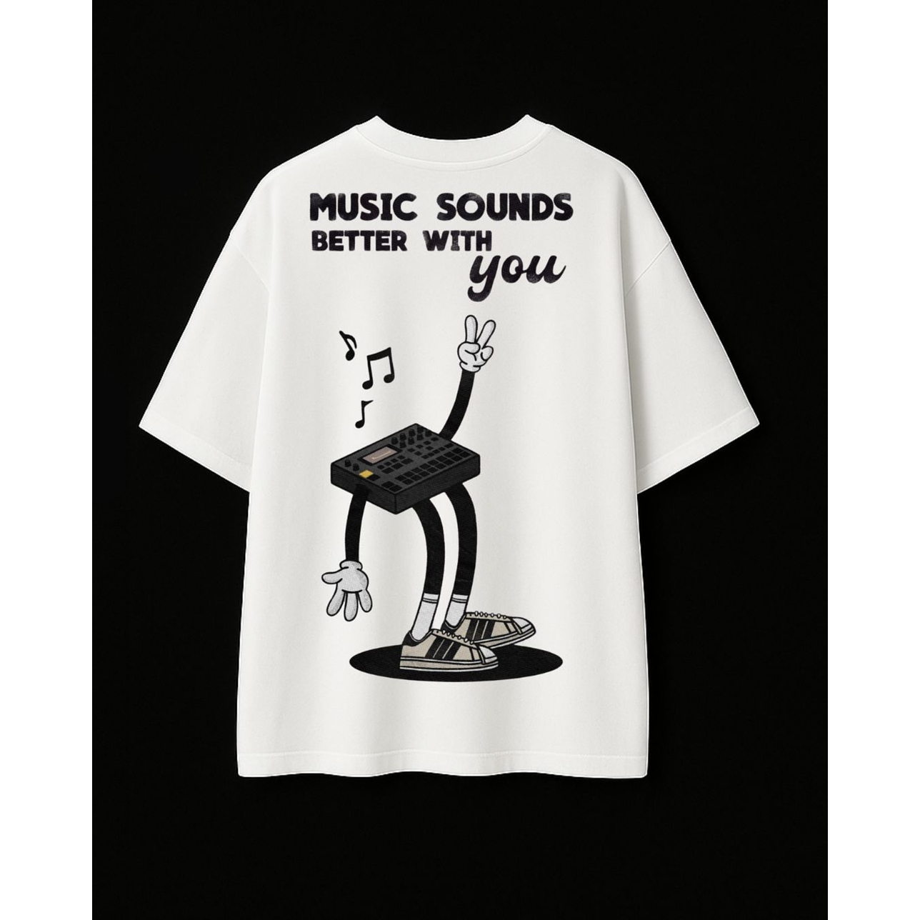 Polera Overzise Music Sounds Better With You Blanca 1