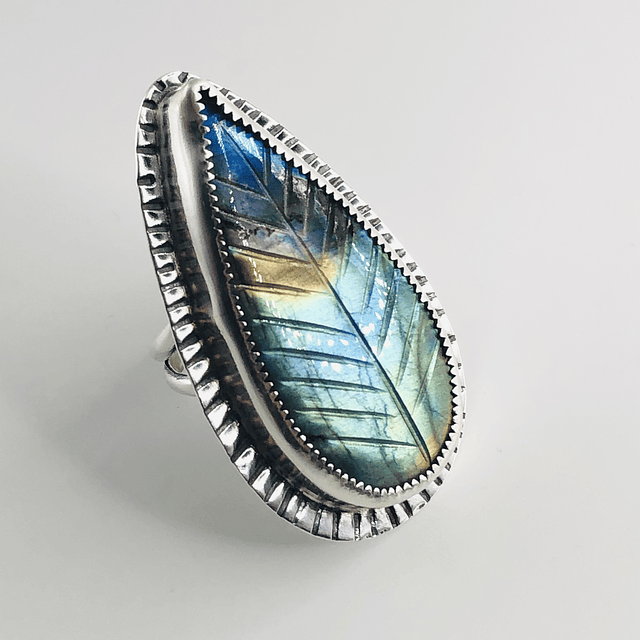 Labradorite Leaf Ring 