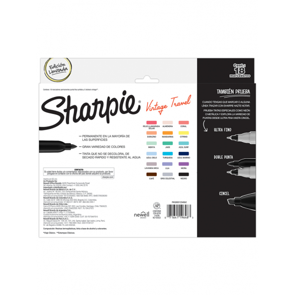 Marcadores Permanentes Sharpie Vintage Travel Set 18 Colores