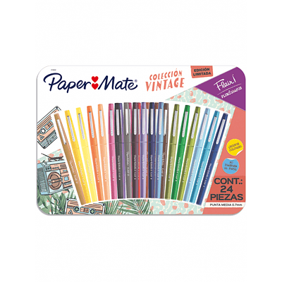 Marcadores Paper Mate Flair Colección Vintage Punta Media Set 24 Colores