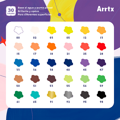 Arrtx Marcadores de acrílico 30 colores punta pincel B